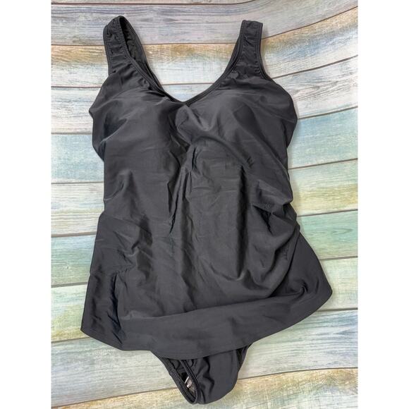 Swimsuits For All Black One Piece NEW Bathing Suit Sarong Front Size 14 - Picture 5 of 11